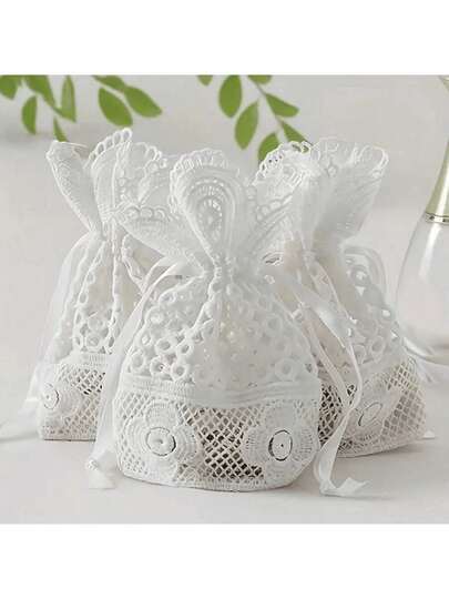 1/3 PCS Luxury Hollow Lace 5 Petal Flower Drawstring Pouches, Soft Breathable Moisture-Proof Design, Mini Portable Ring Necklace Earring Storage, Delicate Gift Bags For Daily Use/Party Favors, Affordable High-Value Festival Packaging, Universal Sincere Decor,Jewelry Box,Jewelry Organizer,Wedding,Jewelry Holder,Jewlery Storage Oraganizer,Jewelry Storage,Ring Box