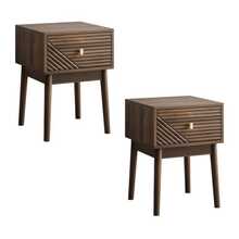 Mid-Century Walnut Bedside Table, Bedroom Nightstand, Bedside Table With Metal Handles, 40 X 40 X 55 Cm, 2 Pieces - Natural Color - View 1