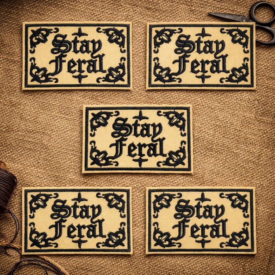 5pcs Beige Embroidered English Phrase Patches, Vintage Gothic Style Rectangular Woven Fabric Patches With Hook And Loop Backing, Suitable For DIY Decoration On Jeans, Jackets, Backpacks - Text Cloth Patch - View 1