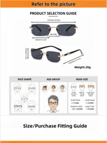 1 Pair Men's Fashionable Black Small Frame Rimless Glasses, Very Y2K, Elegant, Versatile, Suitable For Beach, Driving, Travel, Summer - Multicolor - View 6