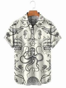 Summer Funny Hawaiian Shirts Men Clothes Street Retro Man Casual Short Sleeve Top Sea Marine Animals 3d Lapel Men's Shirt - A508D-AL23012 - 查看 3