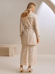 Áo khoác nữ Giolshon mùa xuân & thu chất liệu PU tối giản, phong cách công sở - Có thắt lưng, áo khoác nhẹ - Áo khoác gió thời trang đa năng - Màu be - Xem 10