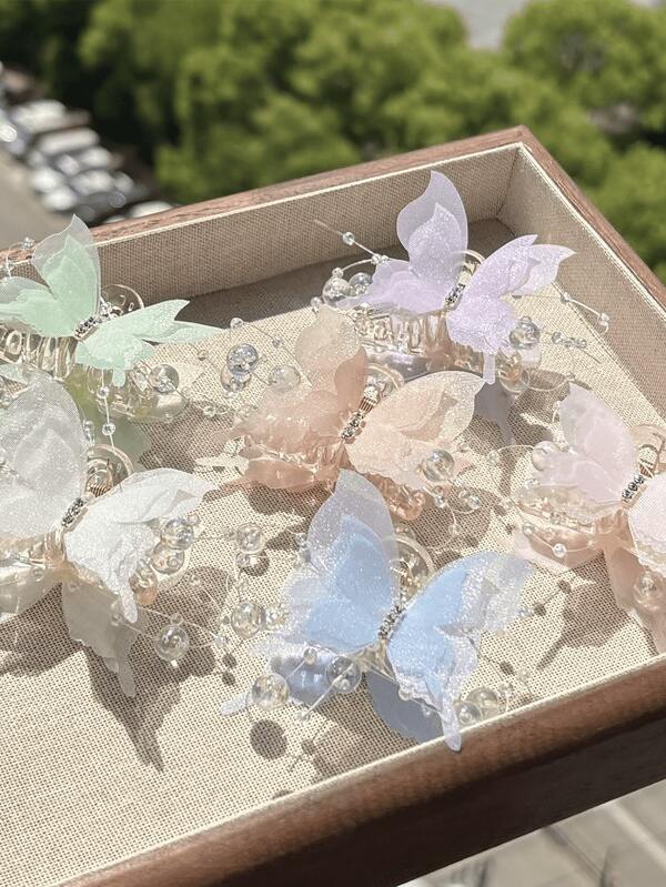 1 Piece New Butterfly Hair Claw Clip, Sweet Girl Hairpin, High-End Bun Clip, Princess-Style Shark Hair Accessory Summer Outfits Hair Clips