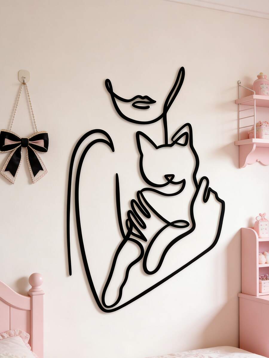 Fashionable Metal Wall Art - Cat Line Decor, Unique Modern Home Decor, Perfect Gift For Cat Lovers Gifts Birthday Graduation