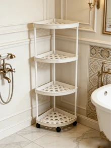 1pc Modern Minimalist 3/4/5 Tier Corner Shelf, Foldable Self-Standing Space-Saving Storage Rack, Easy Assembly, Waterproof Thickened PP Plastic Multi-Function Storage Basket, Solid Color Matte No Pattern Home Decor Storage Rack, All-Season Open-Shelf Multi-Layer Storage Rack With Anti-Slip - Multicolor - View 1