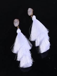 1对时尚波西米亚风三层流苏耳环，个性化吊坠耳环，适合日常、度假、派对、送礼。 - 白色 - 查看 1