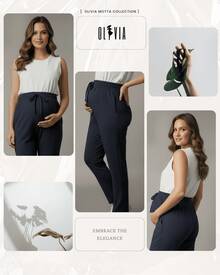 Casual, Elegant, Lightweight, And Comfortable Maternity Pants With Elastic Waistband. - Màu xanh hải quân - Xem 5