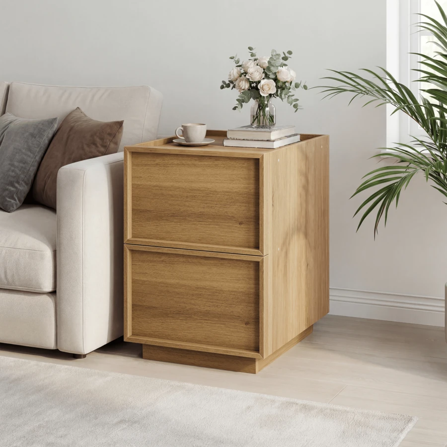 Medieval-Modern Oak Bedside Table, 38 X 48 X 50 Cm, With A Handleless Drawer, Sold Individually.

WL - Oak + Medium Density Fiberboard + Particleboard - View 1