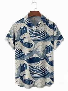 New Hawaiian Shirts For Mens Short Sleeve Tops Japanese Style 3D Print Ukiyoe Wave Graphic Clothes Summer Streetwear Male Shirts - A508D-AL23045 - 查看 1