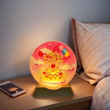 Lampe de chevet étoilée en acrylique avec fille et chat, lampe de bureau LED ronde en cristal avec base en bois, décoration de chambre mignonne et cadeau pour enfants - Plusieurs styles - Voir 15