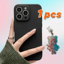 1pc Black Silicone Anti-Drop Phone Case (1pc Black Case + 1pc Blue & Pink Dust Plug), Suitable For IPhone 17 Pro Max/17 Pro/17/16/16e/16 Pro/16 Pro Max/16 Plus/15/15 Pro/15 Pro Max/14 Max/14 Plus/14 Pro Max And Similar Models. Phone Case, Anti-Drop Phone Case, Anti-Scratch Phone Case, Minimalist Phone Case, Solid Color Phone Case, Anti-Abrasion Phone Case, TPU Anti-Drop Phone Case - Black - View 1