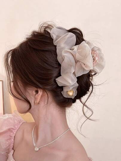 1 chiếc kẹp tóc mùa xuân thanh lịch mới, kẹp tóc lưới xếp ly lớn mềm mại cho nữ, phụ kiện tóc mùa hè, phụ kiện đi biển.