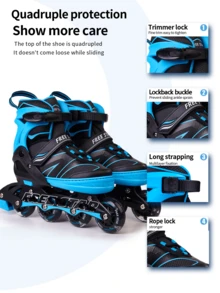 FREE STAR Adjustable Size Inline Skates, High Elastic PU Wheels, Fashionable And Cool, Comfortable For Beginners And Training, Suitable For Outdoor Sports, Unisex For All Seasons - Blue - View 11