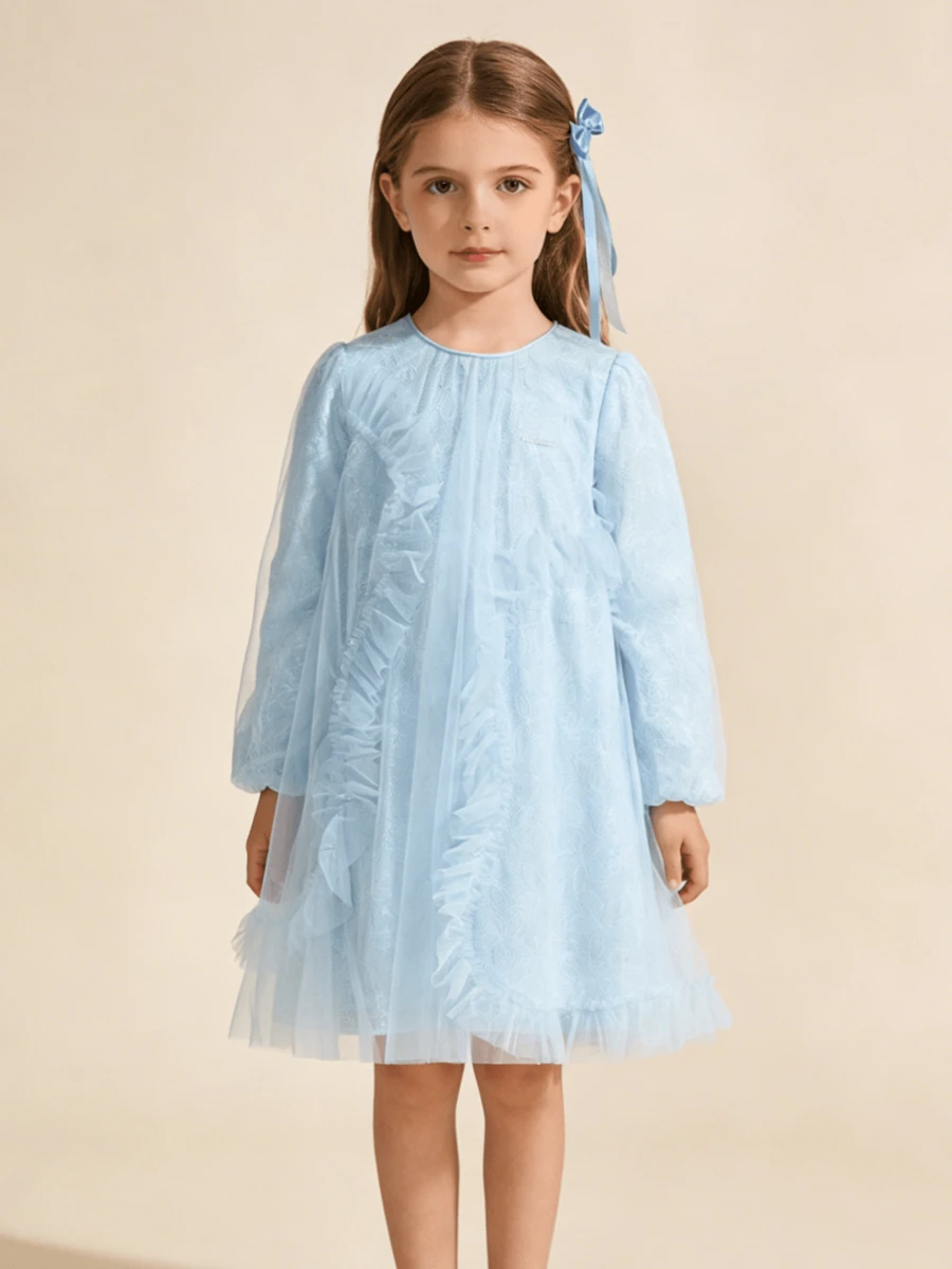 Balabala 2025 New Young Girl Princess Dress, Tulle A-Line Fairy Style Party Dress - Blue Tint - View 1