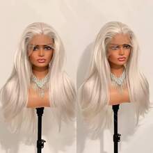 Platinum Blonde Wig Natural Wavy Synthetic Hair Lace Front Wig Long Curly Colored White Blonde Lace Frontal Wigs For Women Party - Multicolor - View 1