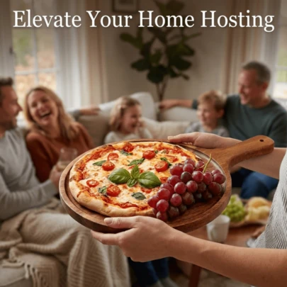 Khay đựng pizza bằng gỗ chất lượng cao - Khay phục vụ cao cấp có tay cầm, khay nhà bếp, khay đựng thức ăn, thớt đựng đồ nguội, đĩa, thích hợp cho pizza tự làm, cắt trái cây và rau củ, bánh mì, món khai vị, đồ ăn nhẹ, bữa sáng, pho mát và thớt, dụng cụ làm bánh, đồ dùng nhà bếp, phụ kiện nhà bếp, quà tặng ngày lễ