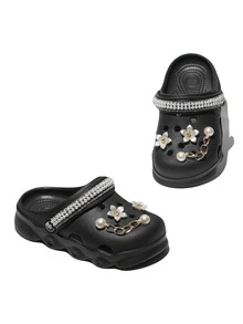 HOEASE Girls' Bright Color Breathable Lightweight Casual Perforated Sandals, Suitable For Beach, Swimming, Gardening, Convenient All-Season Slip-On Shoes - Black - View 2