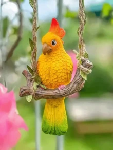 1pc Lifelike Green And Yellow Parrot Swing Decor - Resin Hanging Ornament, Suitable For Garden, Balcony And Outdoor Spaces, Battery-Free, Bird Decoration - A - View 11