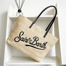 MC2 St. Barts – St. Barts Embroidered Straw Handbag, Tote Bag With Leather Handles – Stylish Beach Bag For Women (48*28*16cm) - 黑色 - 查看 7