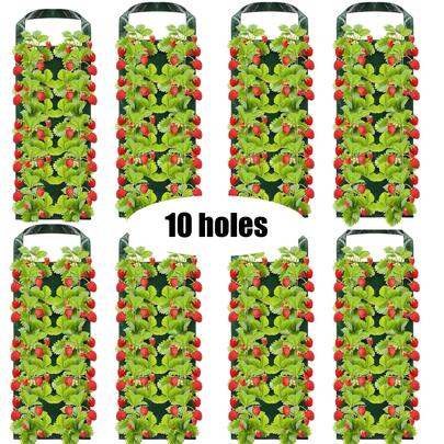 8pcs - Hanging Strawberry Planting Bags, Inverted Tomato Planting Bags, Hanging Strawberry Planting Bags, Outdoor Planting Bags With Handles