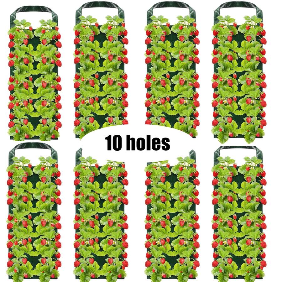 8pcs - Hanging Strawberry Planting Bags, Inverted Tomato Planting Bags, Hanging Strawberry Planting Bags, Outdoor Planting Bags With Handles - Green - View 1