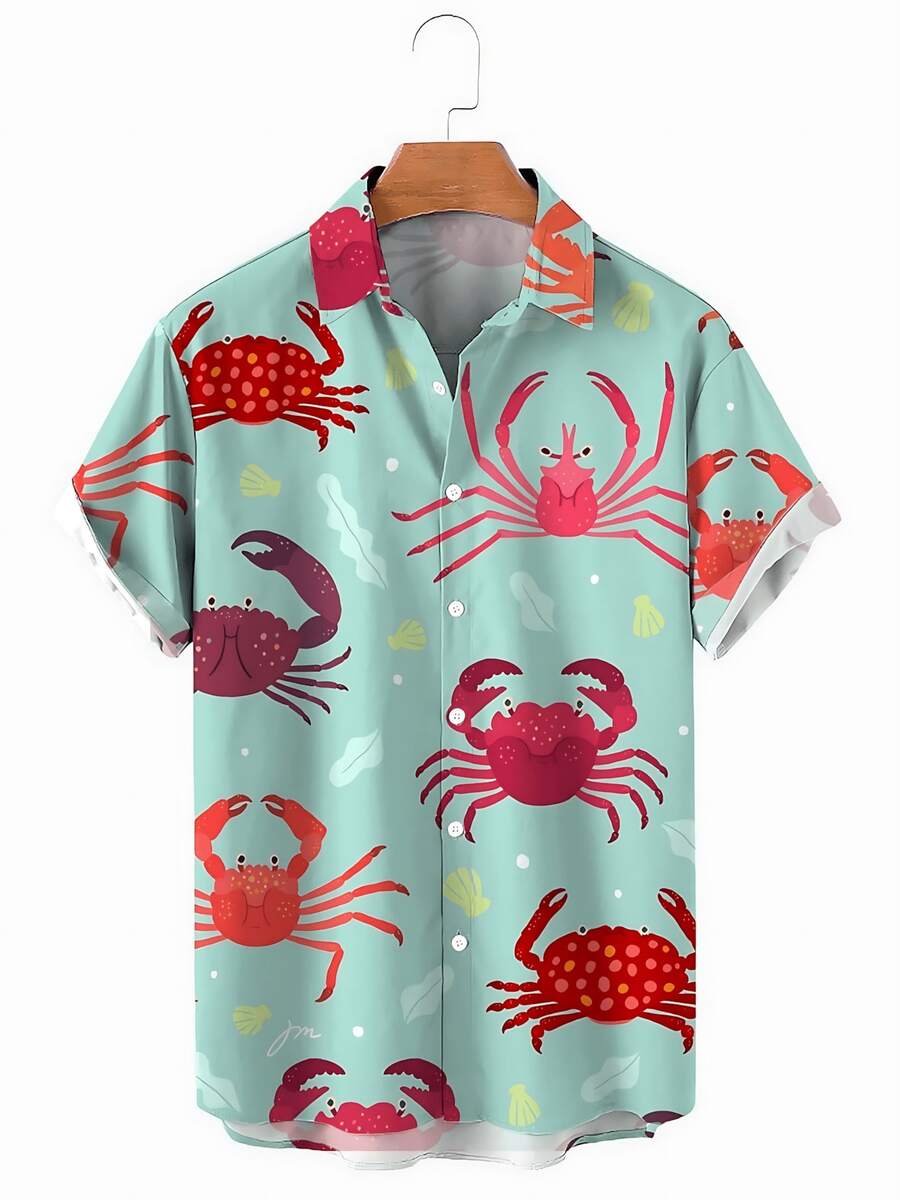 Summer Funny Hawaiian Shirts Men Clothes Street Retro Man Casual Short Sleeve Top Sea Marine Animals 3d Lapel Men's Shirt - A508D-AL23019 - 查看 1