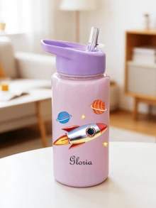 可客製化姓名 500ml 兒童水壺附可愛吸管杯，適合女童與男童的開學/畢業最佳禮物，戶外運動水壺，校園學生卡通杯，返校季 - 彩色 - 查看 7
