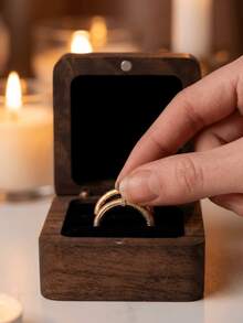 1pc Wooden Jewelry Box, Small Portable Travel Size Jewelry Storage Box For Rings, Earrings, Pendants, Mini Accessories - View 1