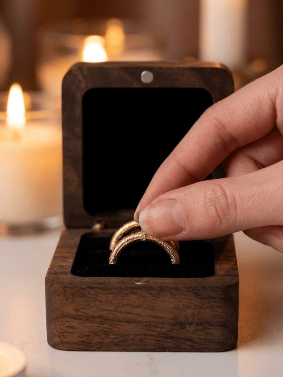 1pc Wooden Jewelry Box, Small Portable Travel Size Jewelry Storage Box For Rings, Earrings, Pendants, Mini Accessories - View 1