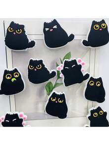 Random 4/10 Cute Black Cat Fridge Magnets Set, Decorative Soft Resin Black Cat, Multi-Functional Gift, Suitable For Kitchen And Office, Bag Accessories, DIY Accessories, Ideal For The Holidays - màu đen - Xem 4