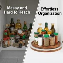 多功能旋转木质圆盘 - 可作餐盘、甜点盘、零食盘、餐碟，旋转设计，厨房收纳转盘，适用于家庭、餐厅、台面、餐桌、客厅装饰、食品储藏室，是完美的礼物之选，也可作浴室托盘、装饰托盘、厨房配件，送给妈妈的礼物 - 鏽棕色 - 查看 4