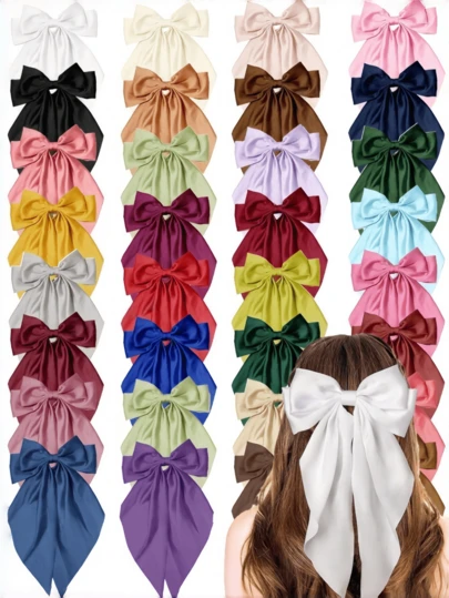 10pcs/Set Random Color Bowknot Hair Clips, Black Bowknot, White Bowknot, Pink Bowknot Hair Clips, Satin Bowknot Hair Clips, Bowknot Party Hair Accessories, Hair Claws, Hair Clips, Hair Pins