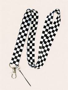 1pc Checkerboard Pattern Phone Lanyard, Suitable As Gift For Friends - Black and White - View 2