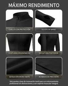 Chaqueta de yoga estilo Y2K con cremallera - Diseño ajustado y mangas largas con abertura para el pulgar - Negro - Ver 5