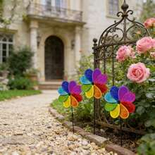 1 pièce Moulin à vent à paillettes colorées à 8 feuilles, décoration de paysage de jardin, accessoire photo extérieur, ornement de piquet de décoration de jardin - Moulin à vent coloré à huit feuilles - Voir 7