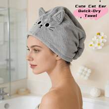 Set de 2 toallas con orejas de gato de secado rápido - Turbante de microfibra de colores mixtos, súper absorbente y anti-frizz, gorro de ducha para cabello largo, accesorio de spa en casa de grado salón - Multicolor - Ver 1