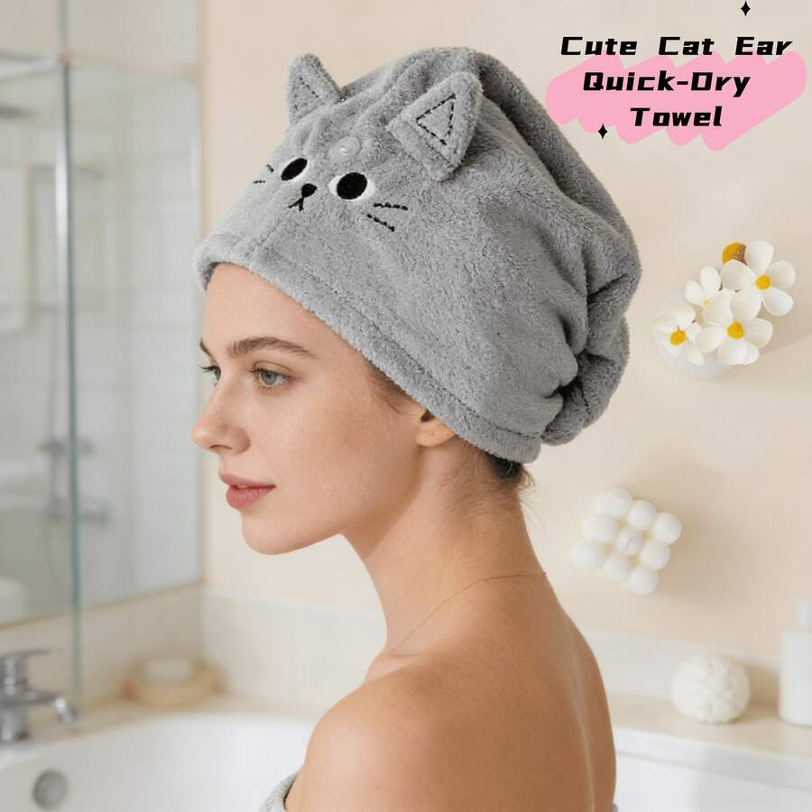 Set de 2 toallas con orejas de gato de secado rápido - Turbante de microfibra de colores mixtos, súper absorbente y anti-frizz, gorro de ducha para cabello largo, accesorio de spa en casa de grado salón - Multicolor - Ver 1