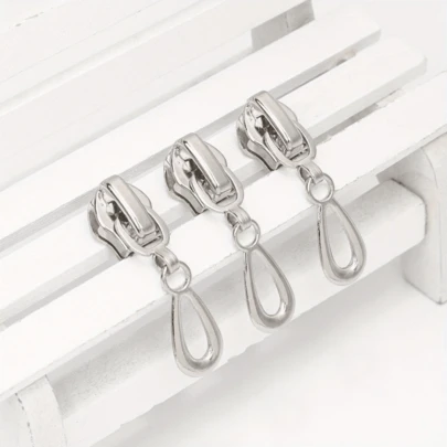 Cierres de cremallera con forma de lágrima en plata y gris, cabezas de cremallera decorativas para ropa y bolsos