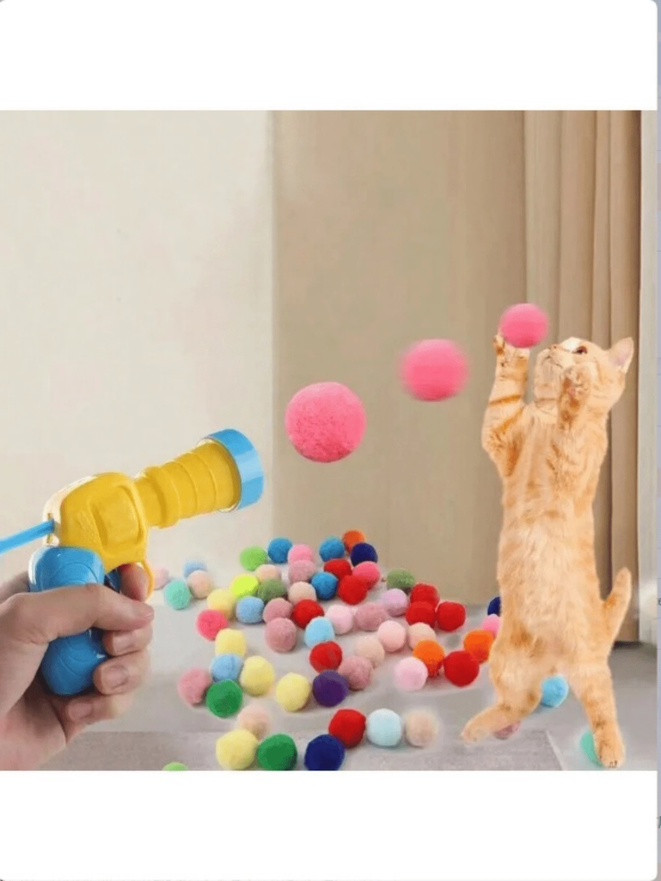 1pc Plush Ball Launcher Plastic Cat Interactive Toy, Random Color Plush Ball, Suitable For Cat Toys - Multicolor - View 1
