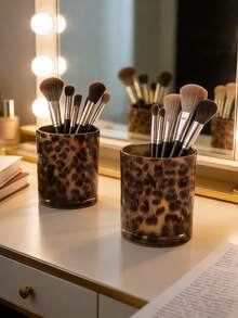 Bộ 1/2/3 hũ thủy tinh in họa tiết da báo cổ điển, dùng đựng cọ trang điểm, son môi và bút kẻ mắt, đồ trang trí bàn làm việc, quà tặng ngày lễ và tân gia. - Nhiều màu - Xem 4