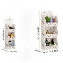 1pc Wall-Mounted Bathroom Shelf, Large Capacity Toiletry Storage Rack, Multi-Layer No-Drill Storage Shelf, Easy Installation, Space-Saving, Modern Design, Suitable For Storing Cosmetics, Toothpaste, Shampoo, Body Wash, Skincare Products, Tissues, Also Applicable To Balcony And Kitchen Storage. - White - View 7