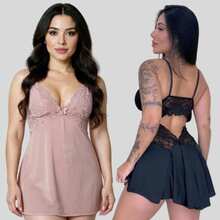 Set Of 2 Women's Sensual Ballerina Sexy Nightgowns With Lace, Romantic Sleepwear, Black - 乾枯玫瑰色 - 查看 1