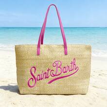 MC2 St. Barts – St. Barts Embroidered Straw Handbag, Tote Bag With Leather Handles – Stylish Beach Bag For Women (48*28*16cm) - Màu Hoa hồng đỏ - Xem 1
