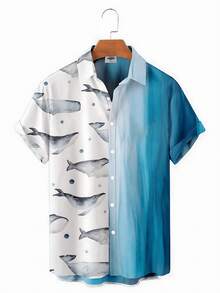 Summer Funny Hawaiian Shirts Men Clothes Street Retro Man Casual Short Sleeve Top Sea Marine Animals 3d Lapel Men's Shirt - A508D-AL23017 - 查看 1