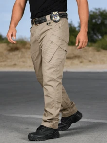 Men's Tactical Jumpsuit With Side Pocket And Skate Pants - 卡其色 - 查看 2