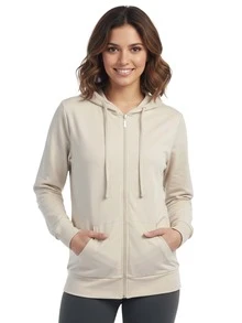 Women's Lightweight Cotton Hoodie Full Zip S-3XL With Pockets Hooded Sweatshirt Jacket Coat Solid Tops Regular & Plus Size Basic Layering Tops Warm Lightweight Cotton Zipper Hoodie Sweatshirt For Women Lady Sweatshirts Long Sleeve Outerwear For Spring Fall Winter Womenswear Activewear Streetwear - Yến mạch trắng - Xem 1