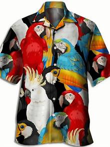 Men's Summer Parrot 3D Printed Shirt Men's And Women's Fashion Shirt Single Breasted Short Sleeve Hawaiian Casual Comfortable Breathable Shirt Men's Wear - A508D-AL23122 - 查看 3