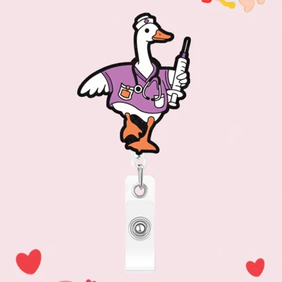 1pc The Purple Goose Who Got A Shot Badge Reel, Retractable Badge Clip With Swivel Alligator Clip, Medical Office Administrator Intern Pediatric Doctor Nurse Gifts