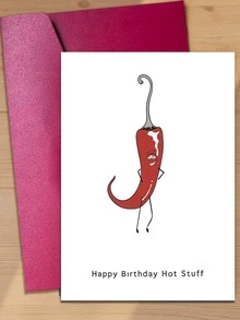 A Fun & Creative Spicy Birthday Card Set (With Envelope) - Cartoon Plant Design, Suitable For Husband, Wife, Girlfriend, Boyfriend - English Text, Daily Office Supplies (Includes 1 Card/1 Envelope, 4.3" X 6.3") - Style a - View 1
