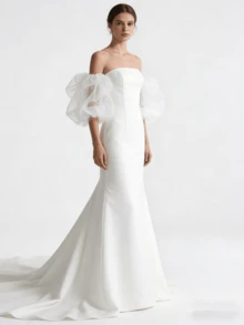 1 对简约白色欧根纱泡泡袖袖口，宽松袖套，适合女士连衣裙、出席晚宴、舞会、派对等场合。 - 彩色 - 查看 2